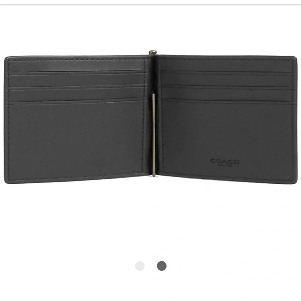 COACH SLIM MONEY CLIP BILLFOLD WALLET BLACK/GRAY SIGNATURE CANVAS NEW GIFT WRAP